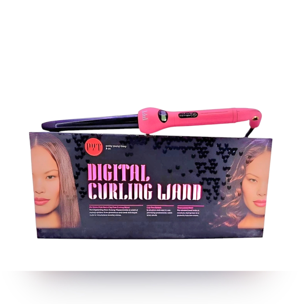Digital Curling Wand 25/18mm Clip-free, Satin Finish Neon Pink. PYT14